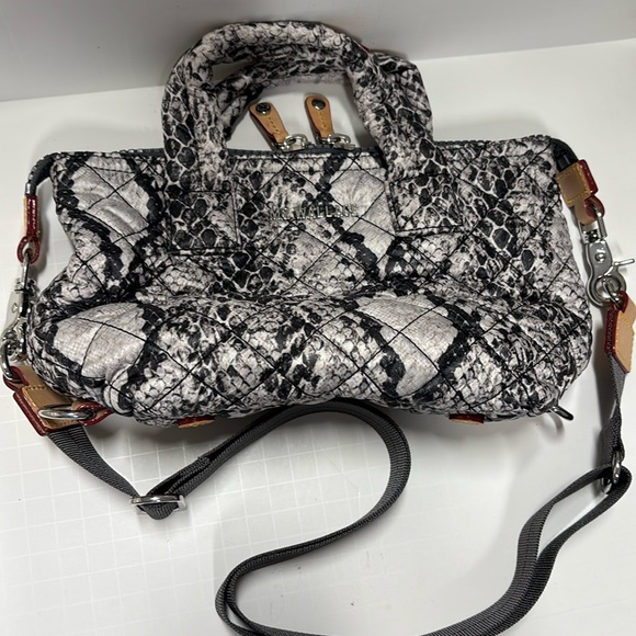 MZ Wallace Snakeskin Satchel in Black and White - Picture 3 of 8